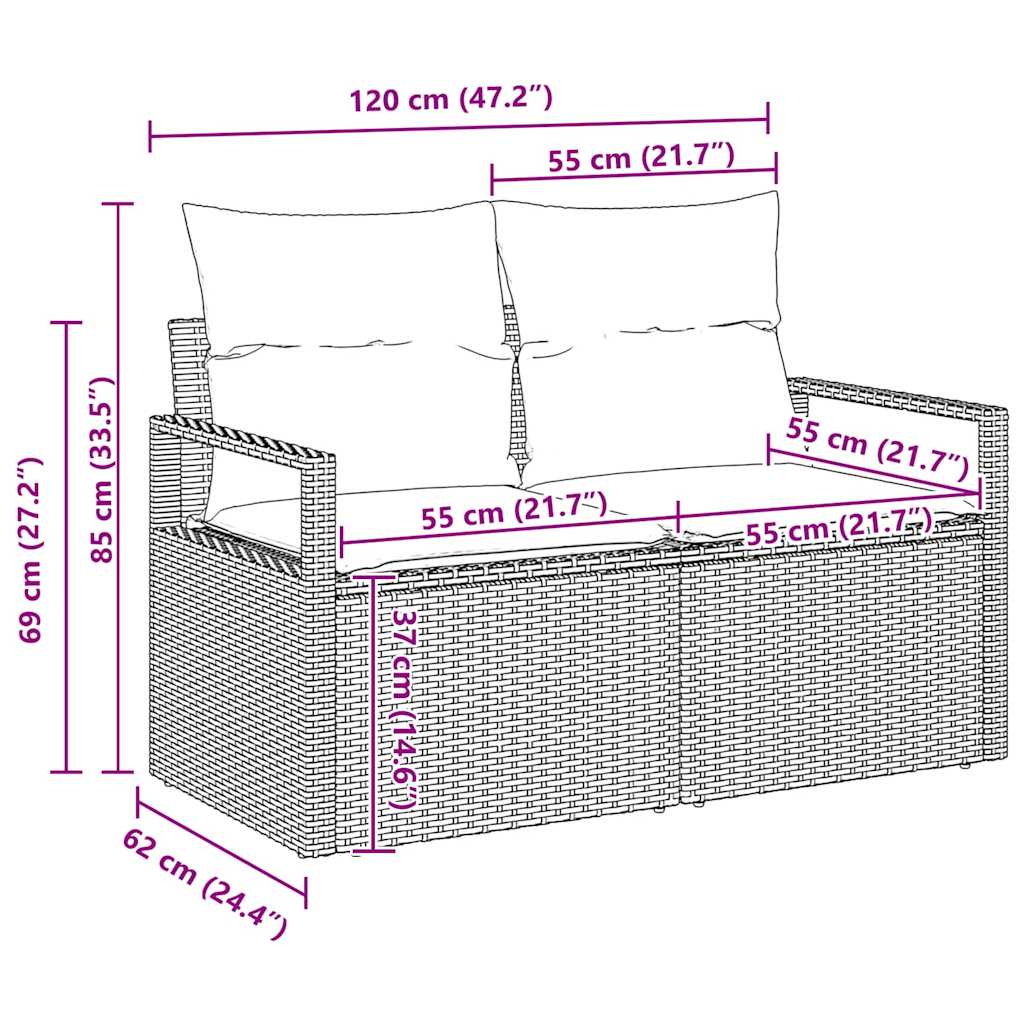 Garten-Sofa-Set mit Kissen mit Speicher 3 pcs Braun und Creme